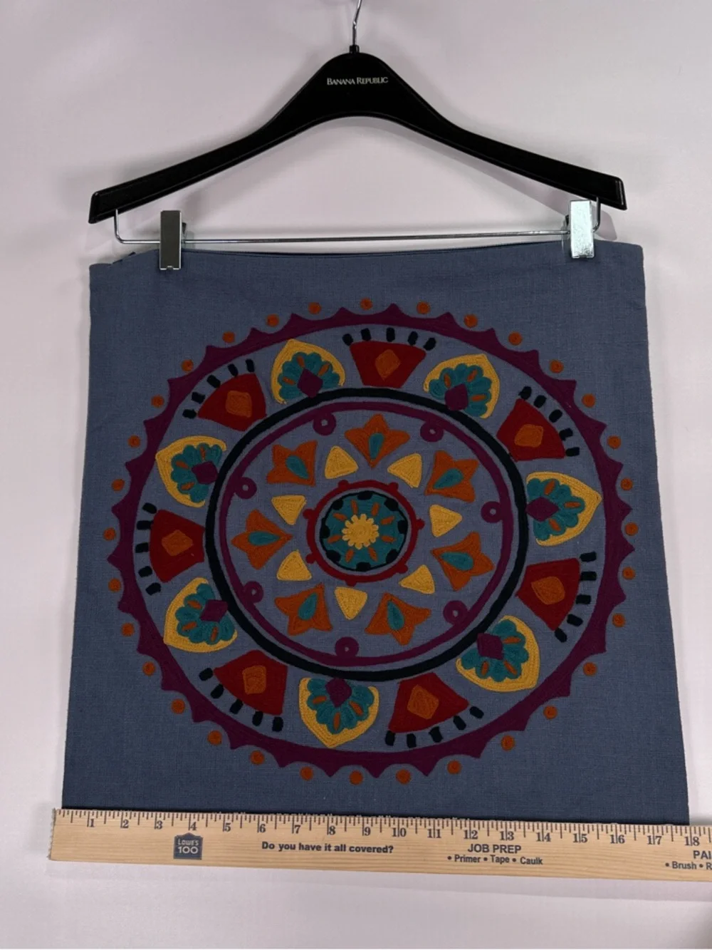 Crate & Barrel Navita Embroidered Medallion Pillow Cover Blue Multi 18x18